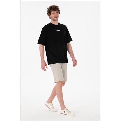 Erkek Oversize Fit Bisiklet Yaka Siyah Tişört