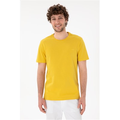 Erkek Regular Fit Bisiklet Yaka Sarı Basic Tişört
