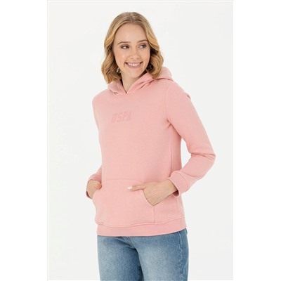 Kadın Pudra Kapüşonlu Basic Sweatshirt