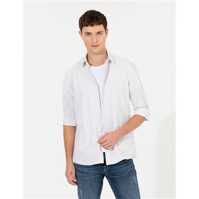 Açık Gri Slim Fit Uzun Kollu Gömlek