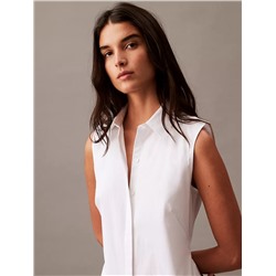 Stretch Poplin Cutout Shirt Dress