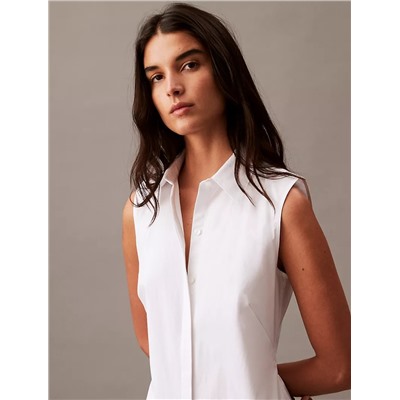 Stretch Poplin Cutout Shirt Dress