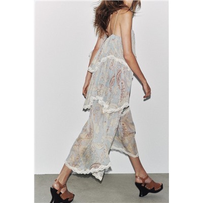 ZW COLLECTION PRINTED DRESS WITH LACE RUFFLES