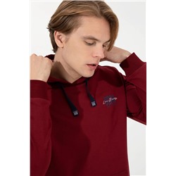 Erkek Vişne Kapüşonlu Basic Sweatshirt