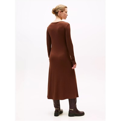Boatneck Rib-Knit Midi Dress