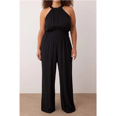 Siyah Halter Yaka Büyük Beden Tulum TBBSS25BG00018