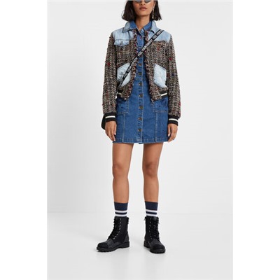 Cazadora bomber tweed y denim