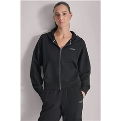 MIXED RHINESTONE STUD LOGO FULL ZIP HOODIE