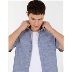 Lacivert Regular Fit Kısa Kollu Gömlek