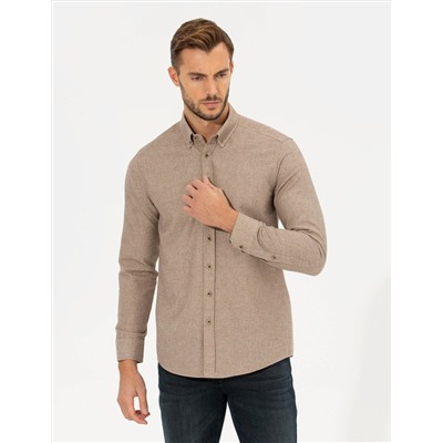 Bej Slim Fit Uzun Kollu Gömlek