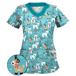 UA Antarctic Christmas Amazing Aqua Print Scrub Top