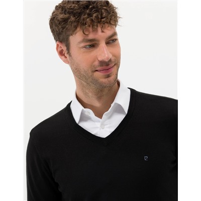 Siyah Slim Fit V Yaka Basic Triko Kazak
