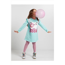 Denokids Sakızlı Kedi Kız Mint Elbise CFF-19S1-013