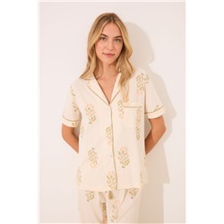 Pijama largo camisero marfil algodón