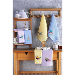 Vagonik Kuş Desenli 40x60 %100 Pamuk 6'lı Nakışlı Mutfak Havlusu Kurulama Bezi NAKISLI-PECETE-64