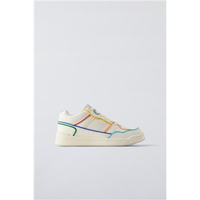 MINIMALIST LACE-UP SNEAKERS WITH MULTICOLOURED TRIM