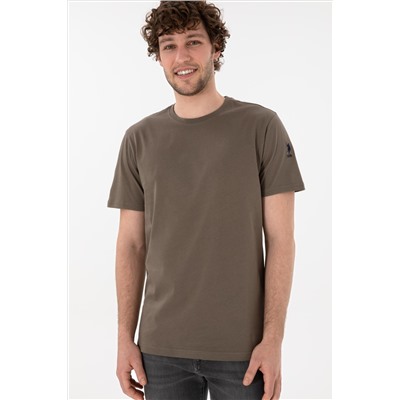 Erkek Regular Fit Bisiklet Yaka Vizon Basic Tişört