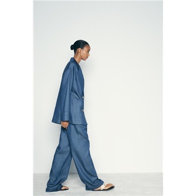 DENIM-EFFECT WIDE-LEG TROUSERS