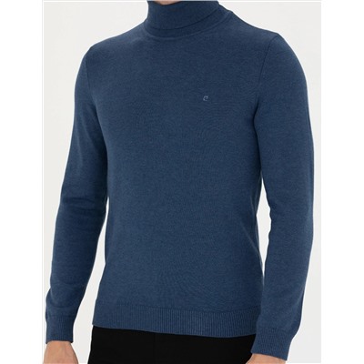 İndigo Melanj Slim Fit Basic Kazak