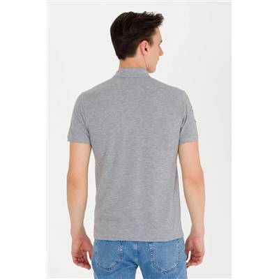 Erkek Gri Melanj Basic Polo Yaka Tişört