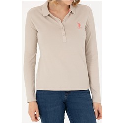 Kadın Bej Polo Yaka Basic Sweatshirt