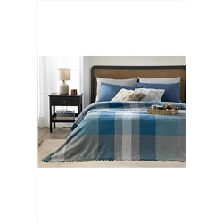 English Home Madras Check Pamuklu Tek Kişilik Battaniye 150x200 cm Lacivert- Mavi 10036886