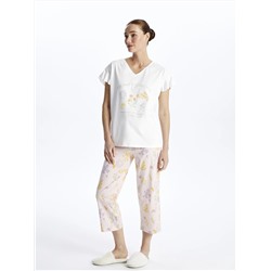 LC Waikiki V Yaka Desenli Kısa Kollu Kadın Kaprili Pijama Takımı, LCW DREAM                                            
                                            V Yaka Desenli Kısa Kollu Kadın Kaprili Pijama Takımı