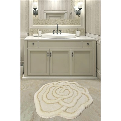 Chilai Home Bıg Rose Ekru Çap 90X90 Cm Banyo Halısı Paspas 8682125925851
