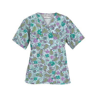 UA Perfect Paisley Pepperminty Scrub Top