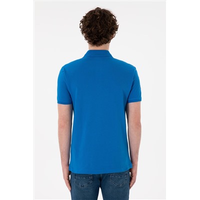 Erkek Slim Fit Polo Yaka Kobalt Mavi Basic Tişört