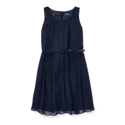 Pleated Belted Georgette Dress