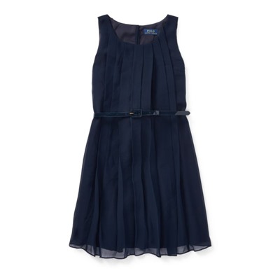 Pleated Belted Georgette Dress