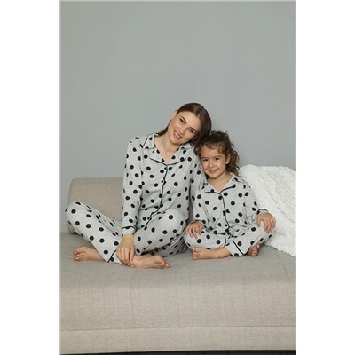Siyah İnci Pamuklu Likrali Biyeli Düğmeli Pijama Takım 20258026