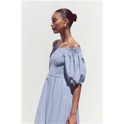 STRIPED EMBROIDERED MIDI DRESS