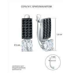 Серьги из серебра с бриллианитом и фианитами родированные 222-10-086р