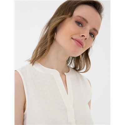 Ekru Slim Fit Kolsuz Gömlek