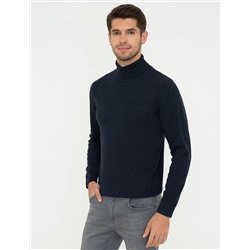 Lacivert Melanj Slim Fit Balıkçı Yaka Triko Kazak