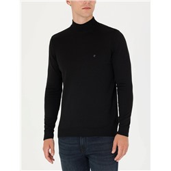 Siyah Slim Fit Yarım Balıkçı Basic Triko Kazak