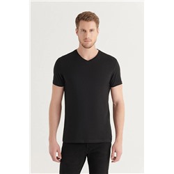 Avva Erkek Siyah %100 Pamuk V Yaka Standart Fit Normal Kesim T-shirt E001001