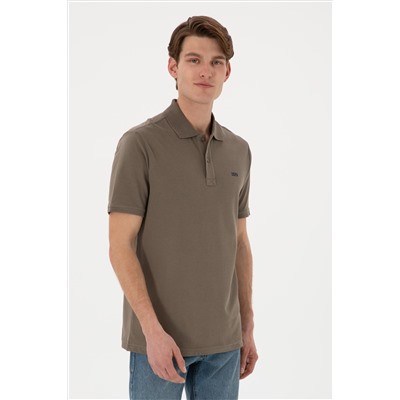 Erkek Regular Fit Polo Yaka Vizon Basic Tişört