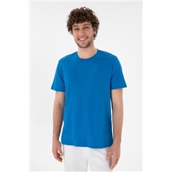 Erkek Regular Fit Bisiklet Yaka Kobalt Mavi Basic Tişört