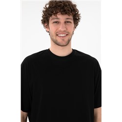 Erkek Oversize Fit Bisiklet Yaka Siyah Tişört