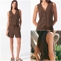 Жилет на подкладе из смесового льна  Pull&bea*r  Экспорт