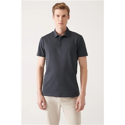 Avva Erkek Antrasit %100 Pamuk Standart Fit Normal Kesim 3 Düğmeli Kıvrılmaz Polo Yaka T-shirt E001035