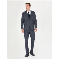 Lacivert Slim Fit Ekose Takım Elbise