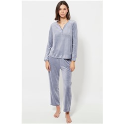 Pantalón 7/8 de pijama de terciopelo cintura alta - Gris claro
