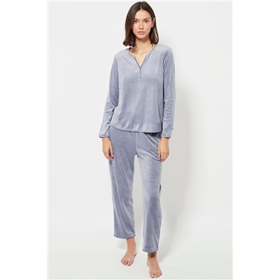 Pantalón 7/8 de pijama de terciopelo cintura alta - Gris claro