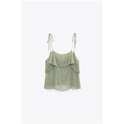 WRINKLED TOP WITH EMBROIDERED TIES