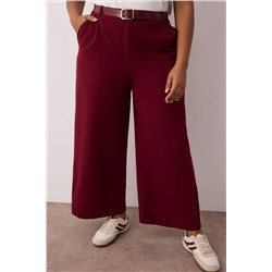 Özel Koleksiyon Bordo Wide Leg Premium Kemerli Büyük Beden Pantolon TBBAW26AR00001