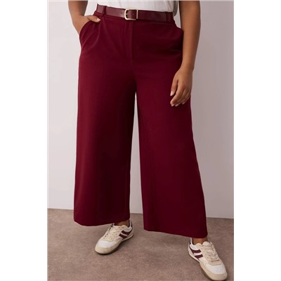 Özel Koleksiyon Bordo Wide Leg Premium Kemerli Büyük Beden Pantolon TBBAW26AR00001
